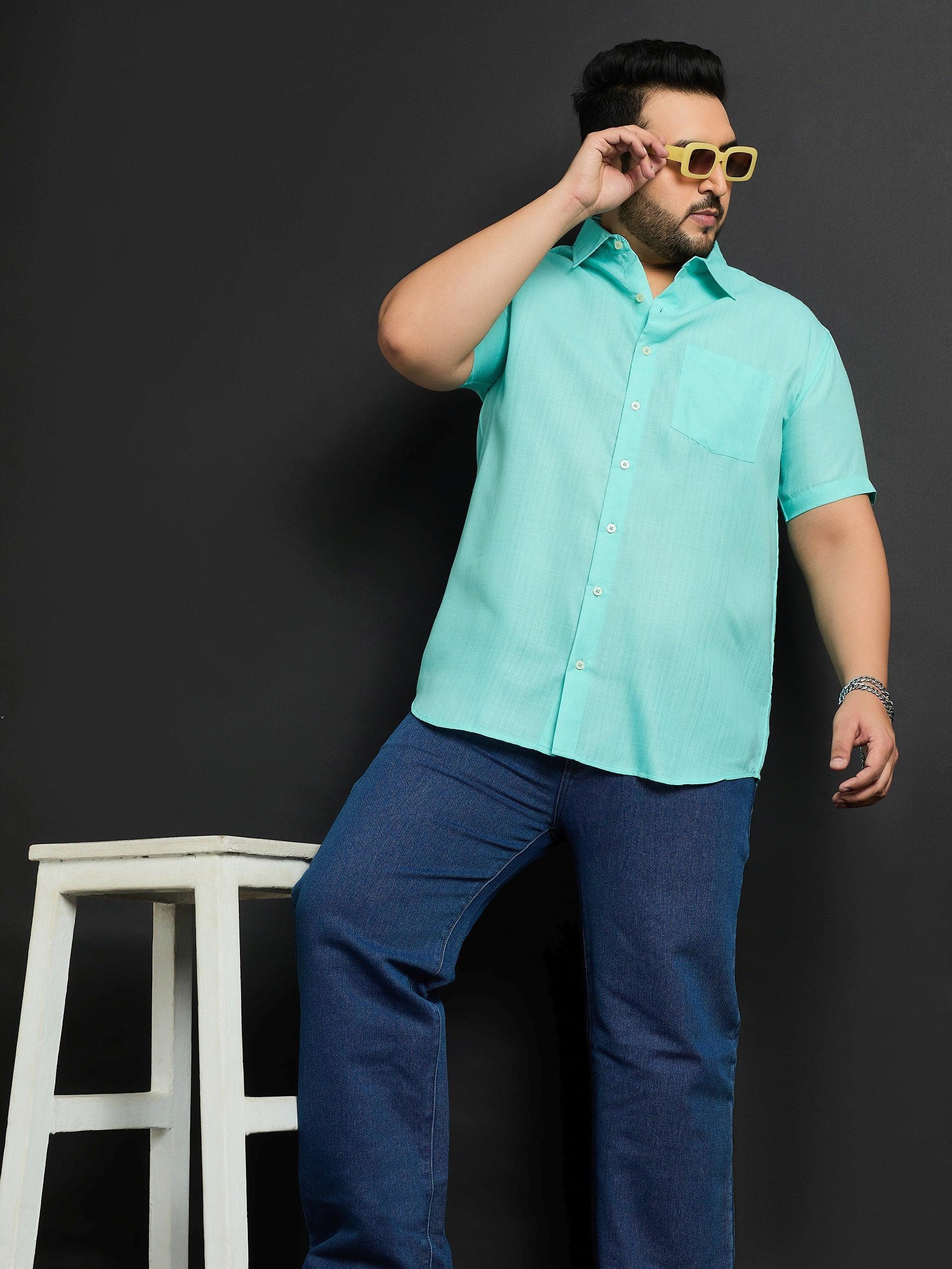 Men Plus Size Oklahoma-Sea Green Solid Shirt - Image 7