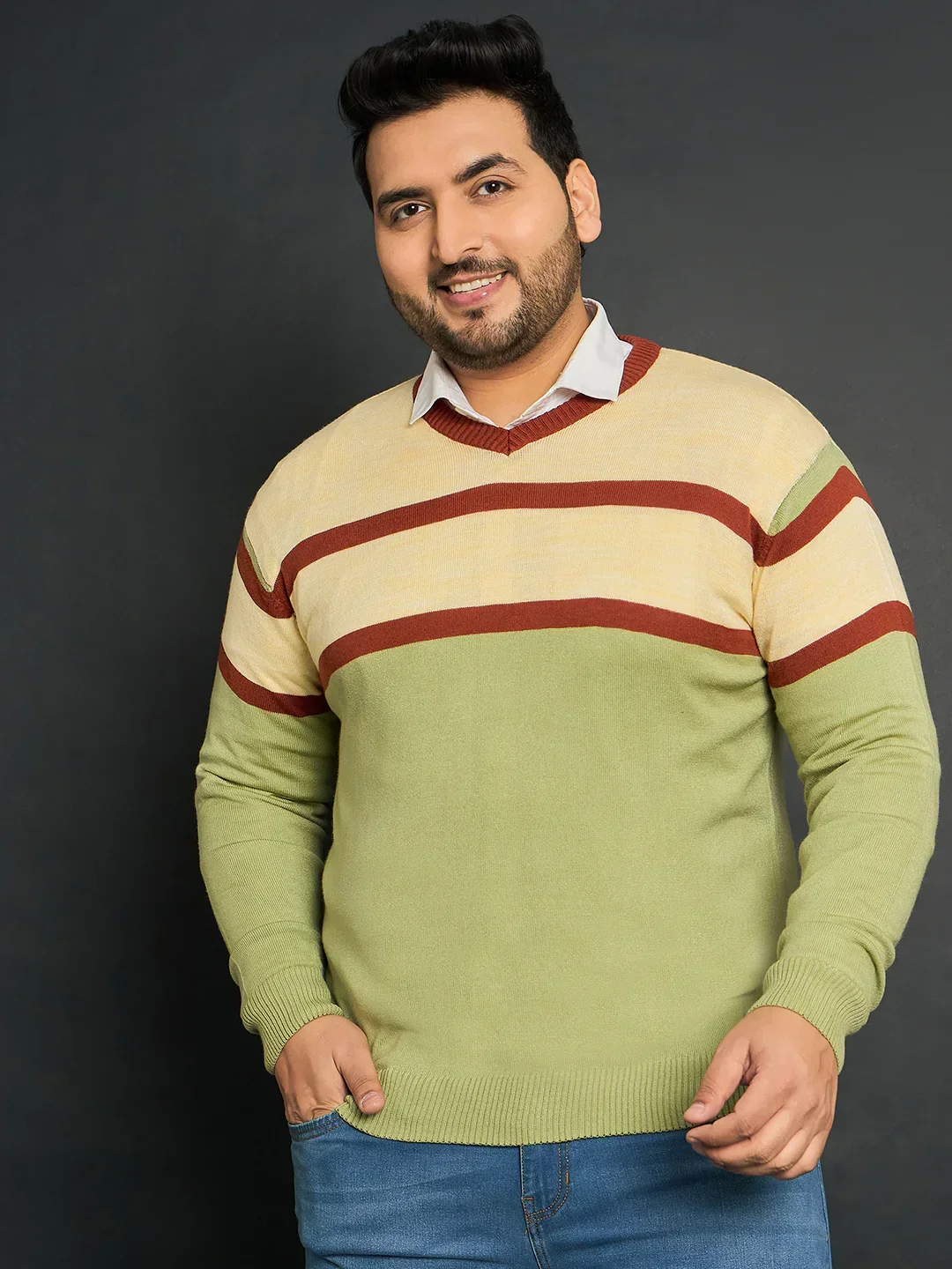 Men Plus Size Omolon Colourblocked Sweater