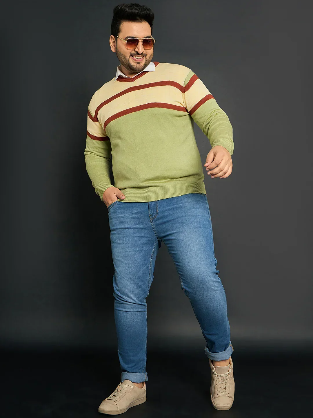 Men Plus Size Omolon Colourblocked Sweater - Image 2