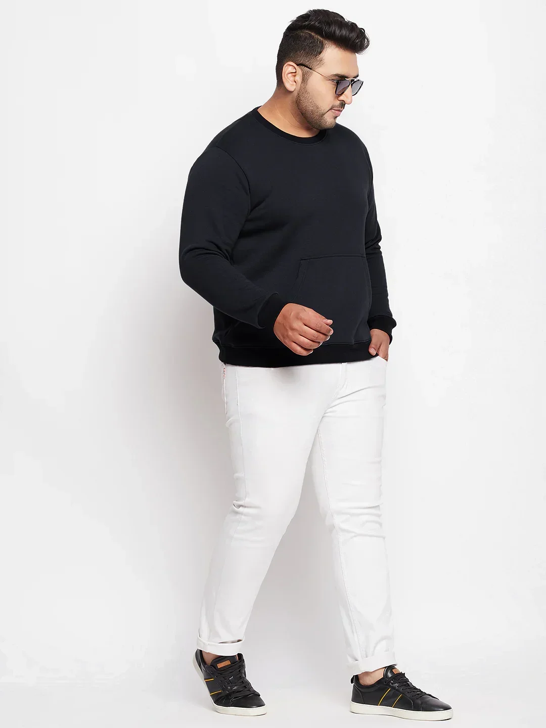 Men Plus Size Onyx Black Solid Sweatshirt - Image 2