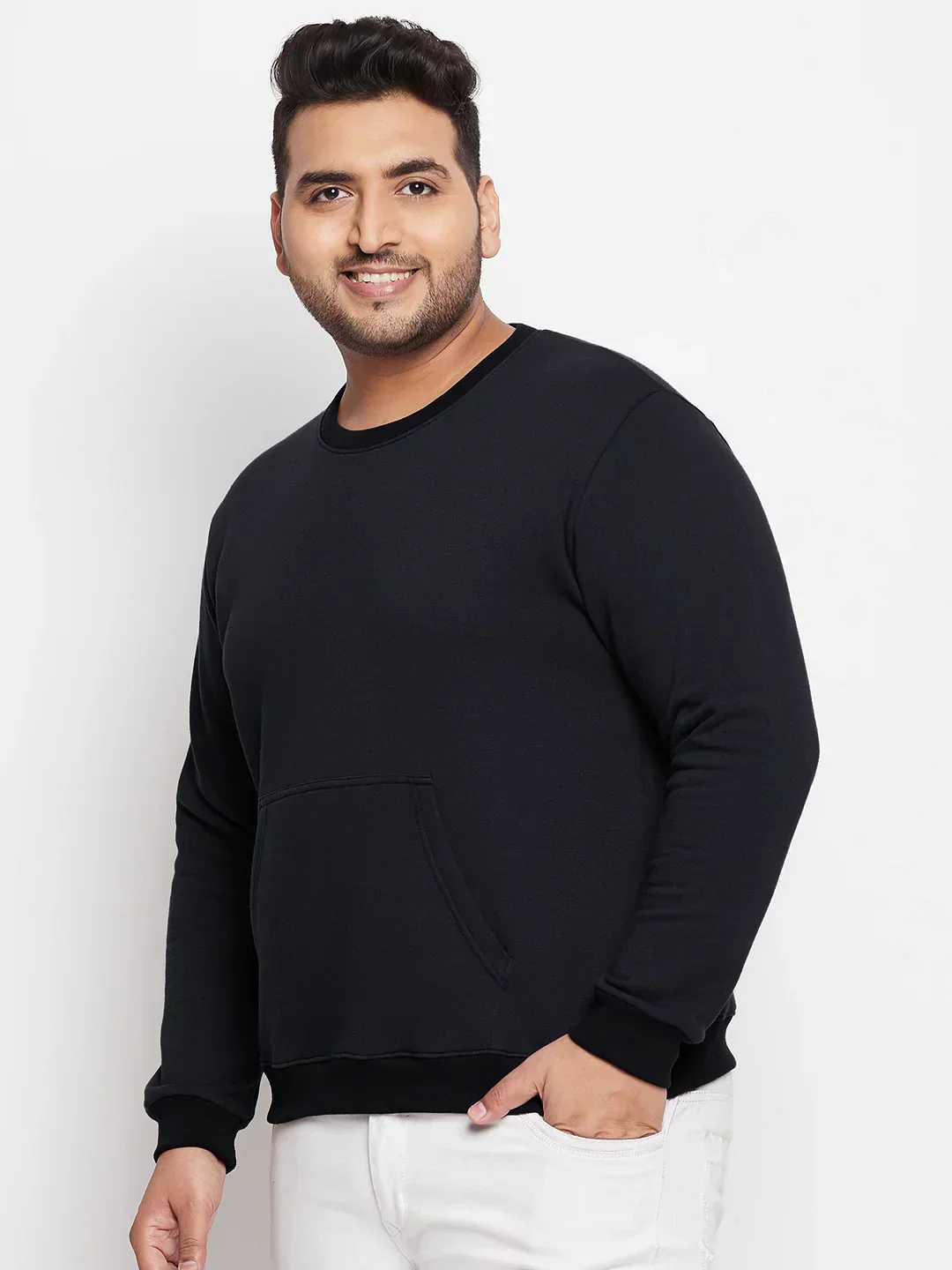 Men Plus Size Onyx Black Solid Sweatshirt - Image 3