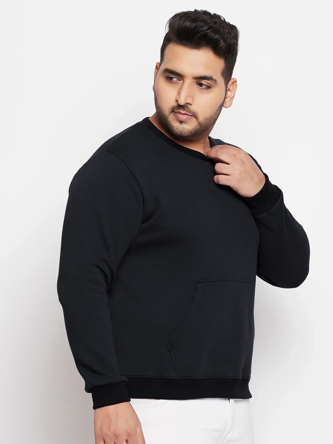 Men Plus Size Onyx Black Solid Sweatshirt - Image 4