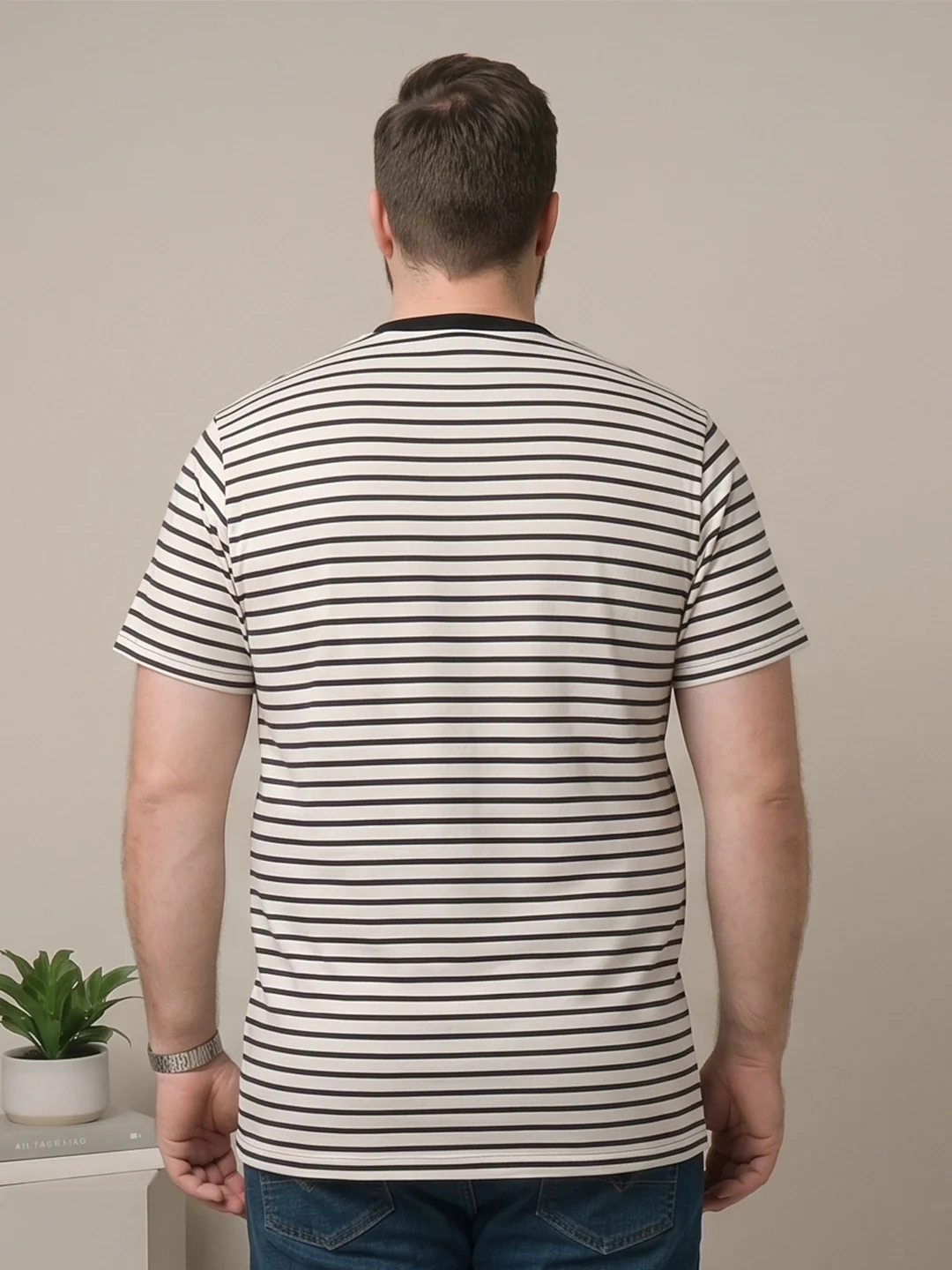 Men Plus Size Orvane White Striped Round Neck - Image 3