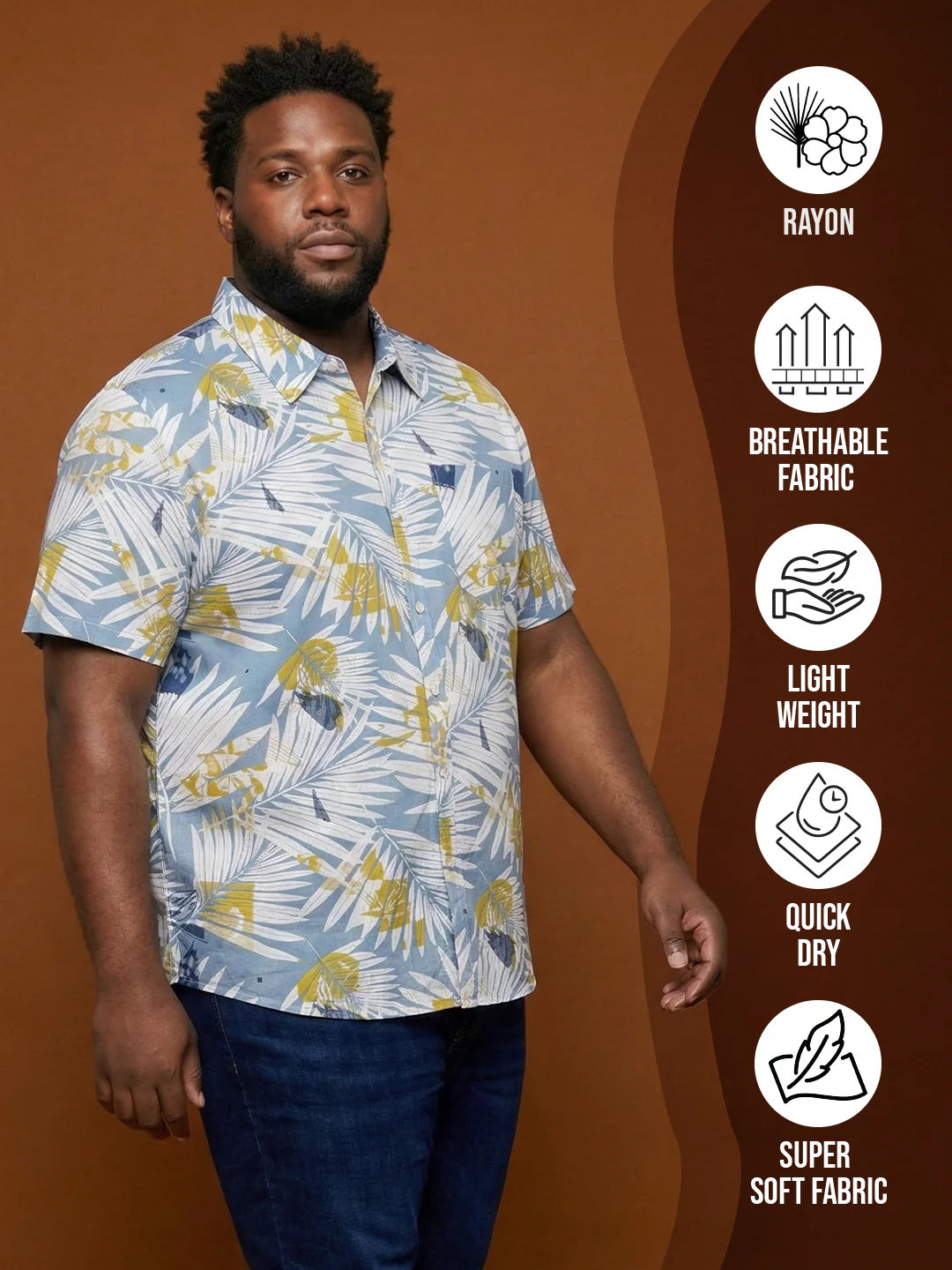 Men Plus Size Palms Multicolor Printed Casual Shirt - Image 2