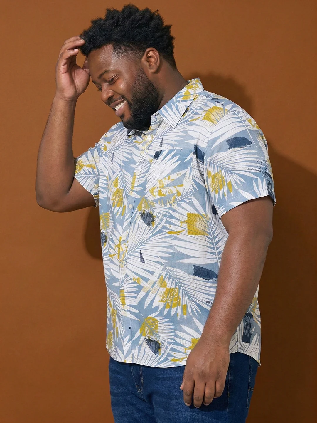 Men Plus Size Palms Multicolor Printed Casual Shirt - Image 4