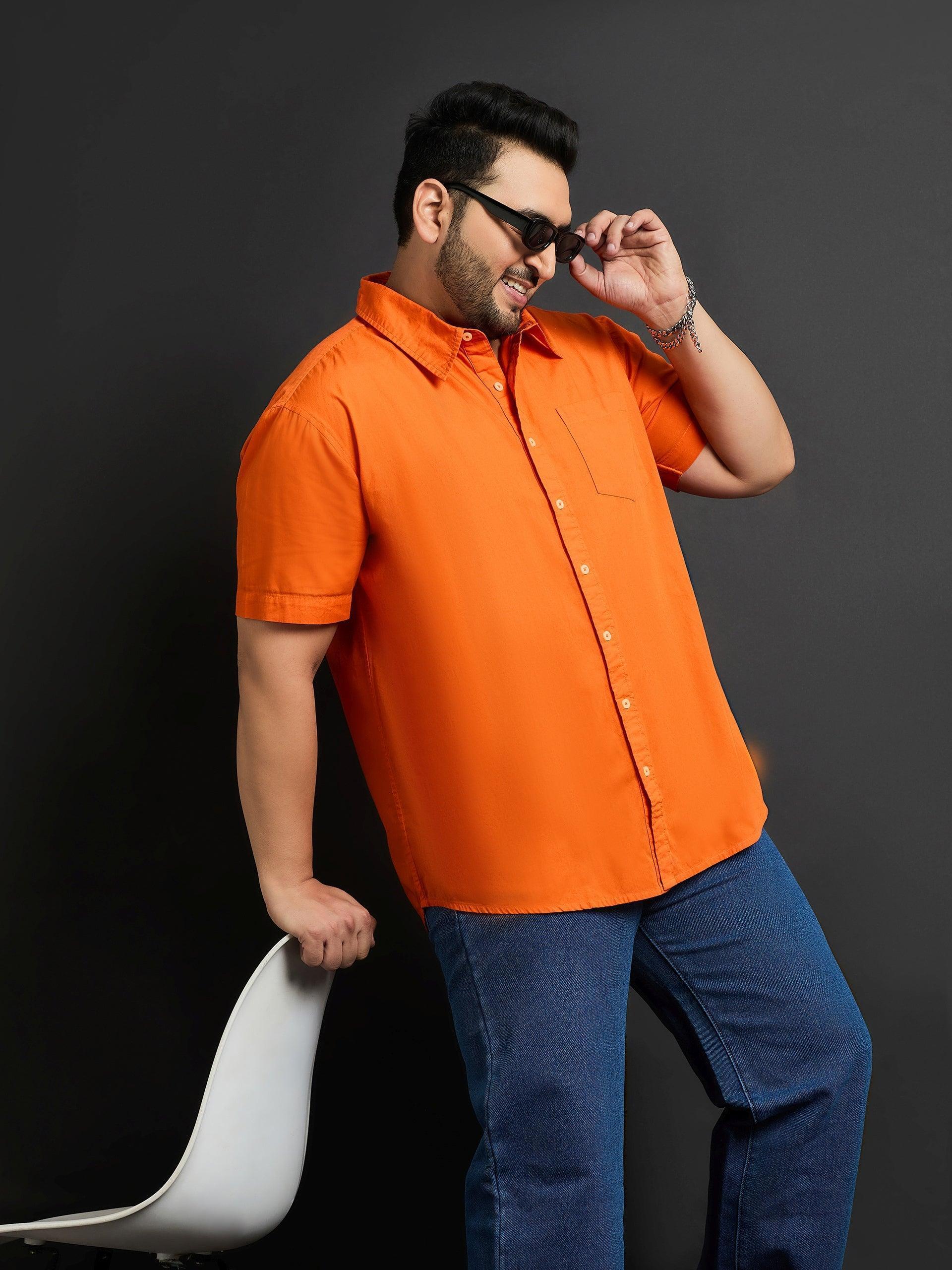Men Plus Size Panny-Orange Solid Shirt - Image 7