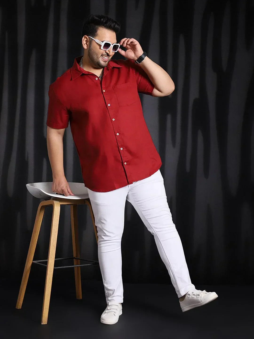 Men Plus Size Panny-Red Solid Shirt - Image 2