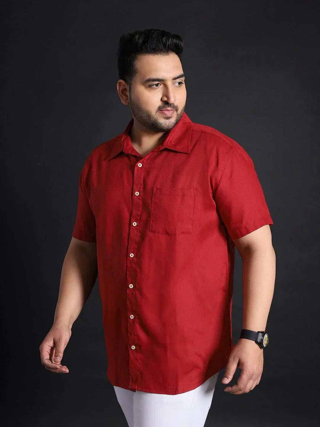 Men Plus Size Panny-Red Solid Shirt - Image 3