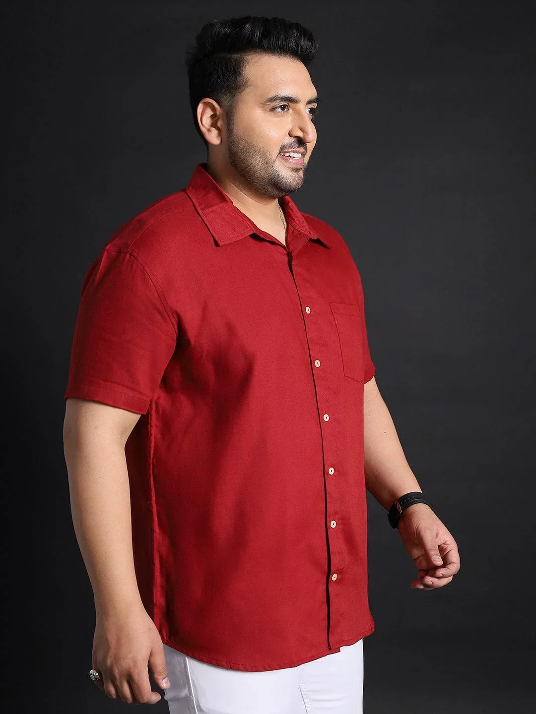 Men Plus Size Panny-Red Solid Shirt - Image 4