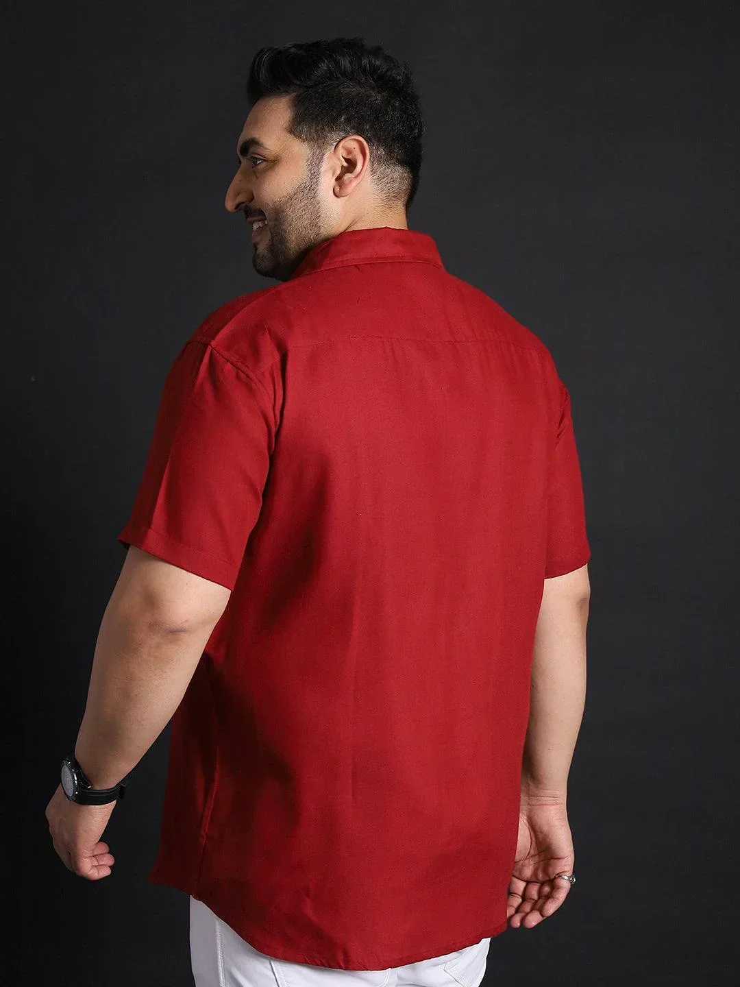 Men Plus Size Panny-Red Solid Shirt - Image 5