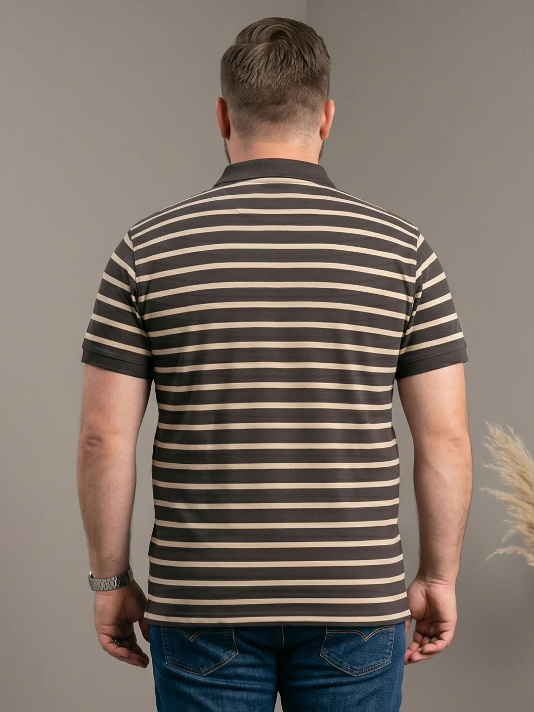 Men Plus Size Pearl Multi Striped Polo - Image 3