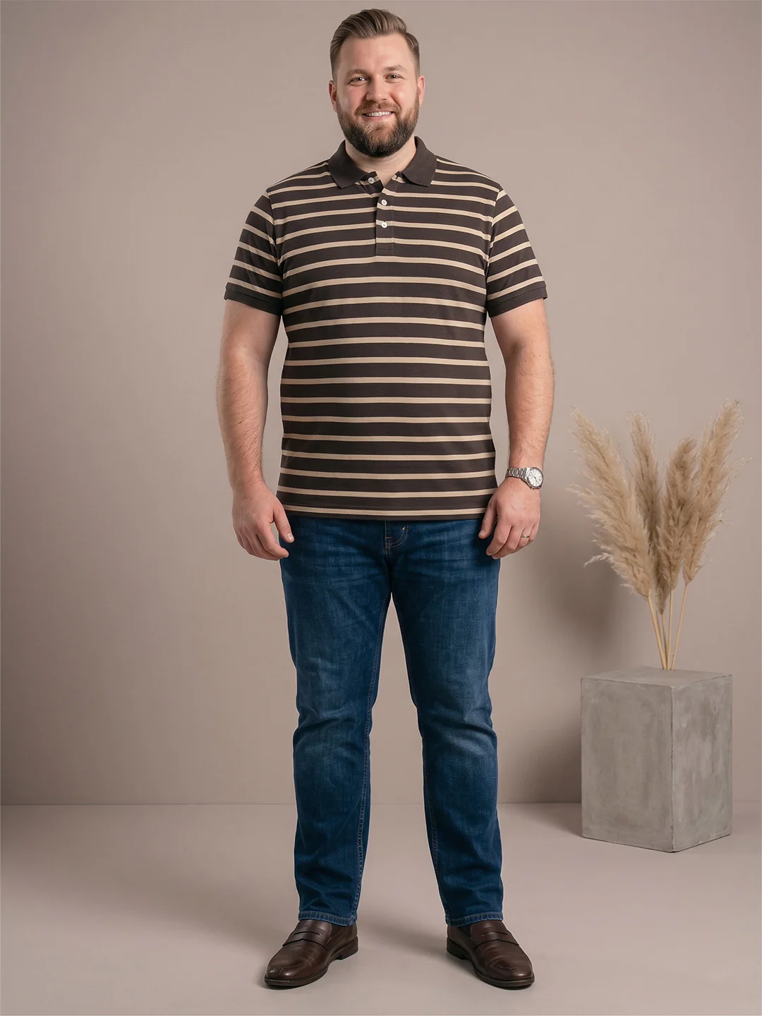 Men Plus Size Pearl Multi Striped Polo - Image 4