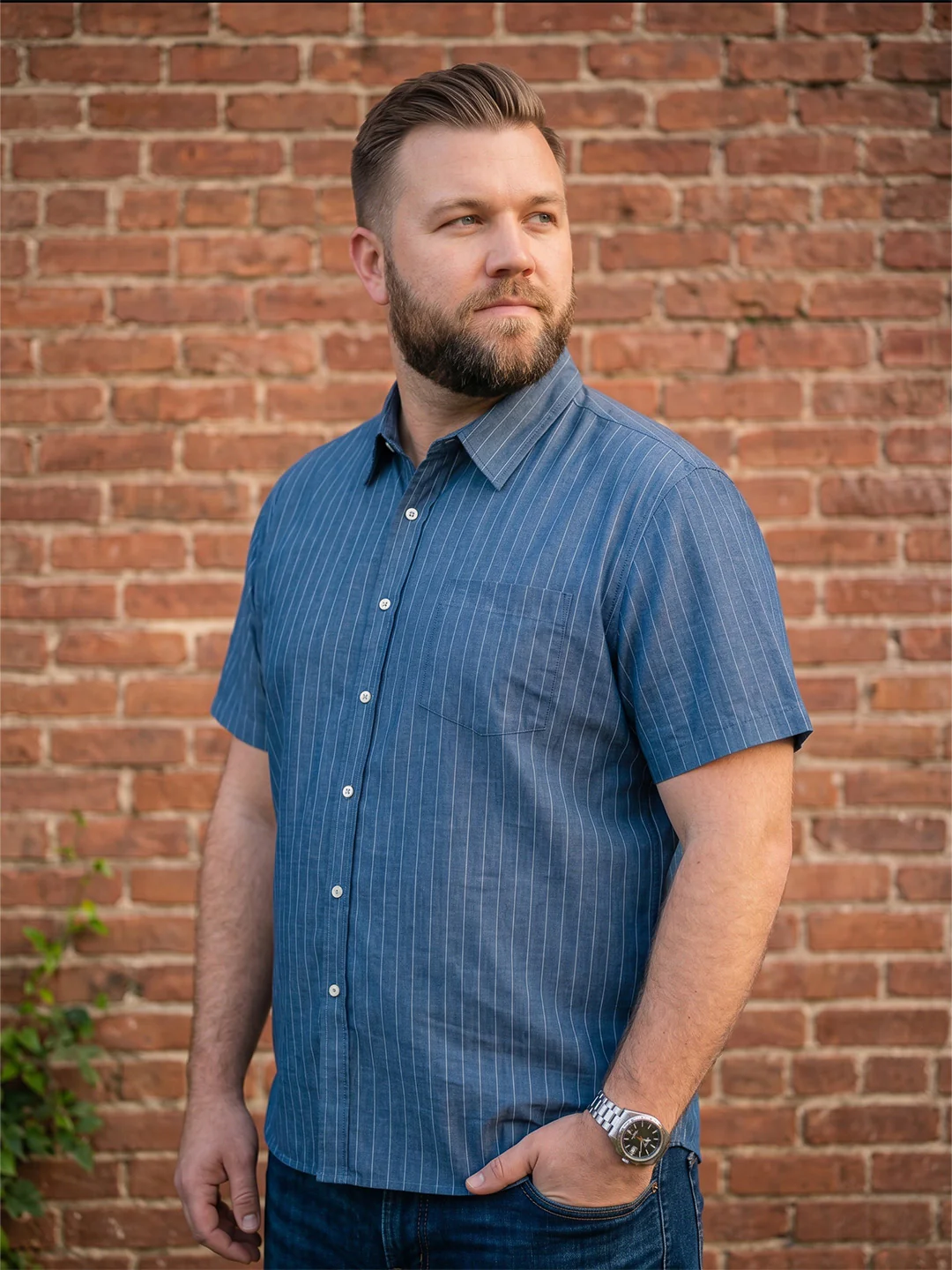 Men Plus Size Pelagos Blue Striped Shirts - Image 2