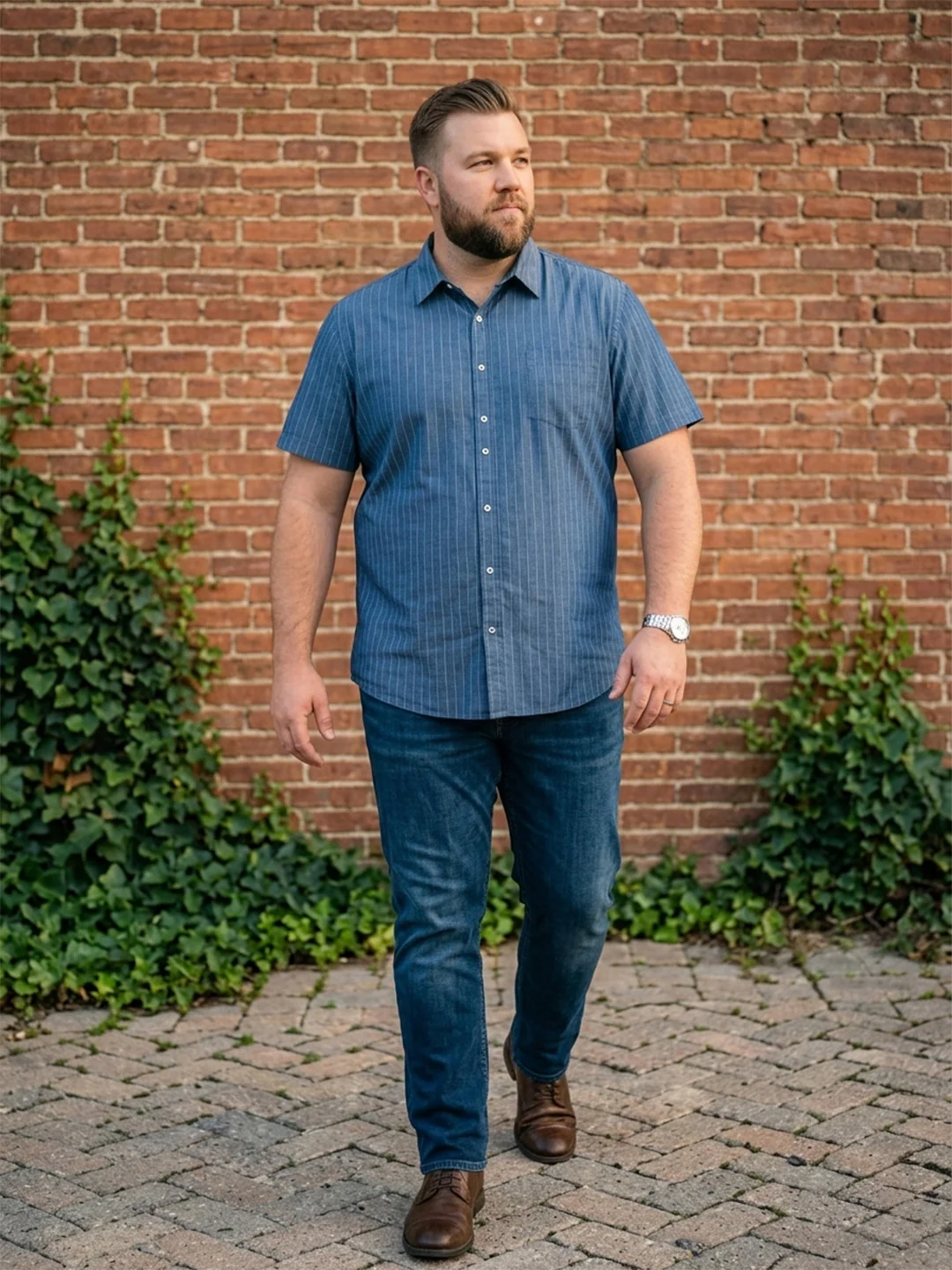 Men Plus Size Pelagos Blue Striped Shirts - Image 4