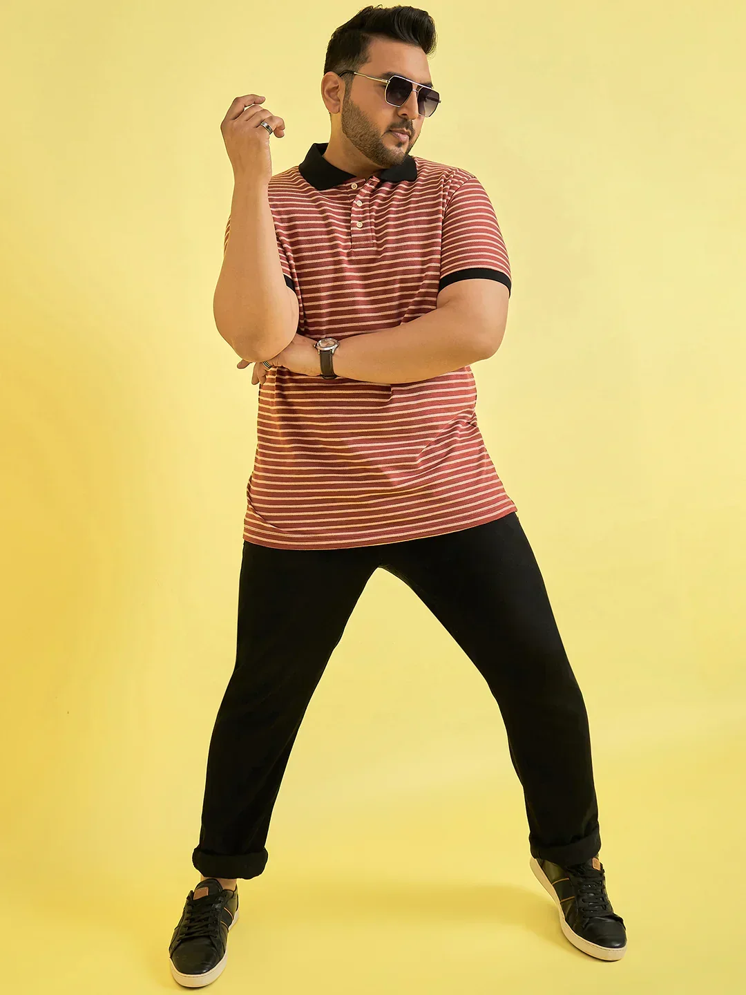 Men Plus Size Petrov Maroon Stripe Polo Tshirt - Image 2