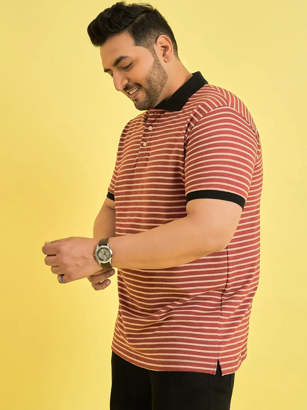 Men Plus Size Petrov Maroon Stripe Polo Tshirt - Image 3