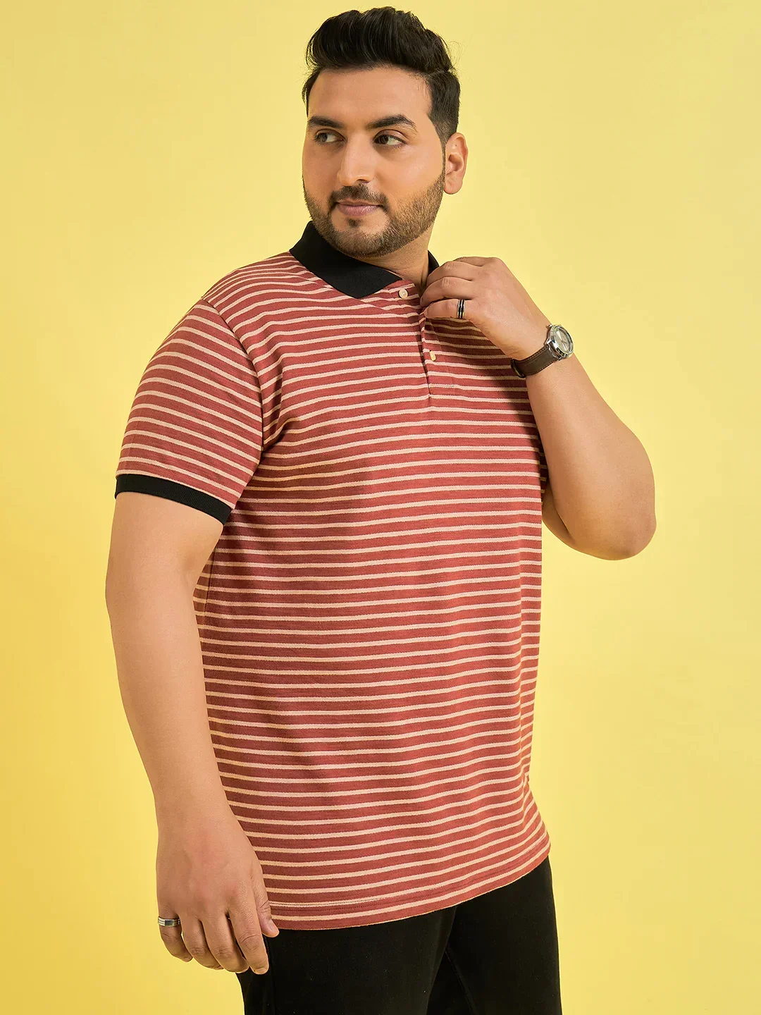 Men Plus Size Petrov Maroon Stripe Polo Tshirt - Image 4