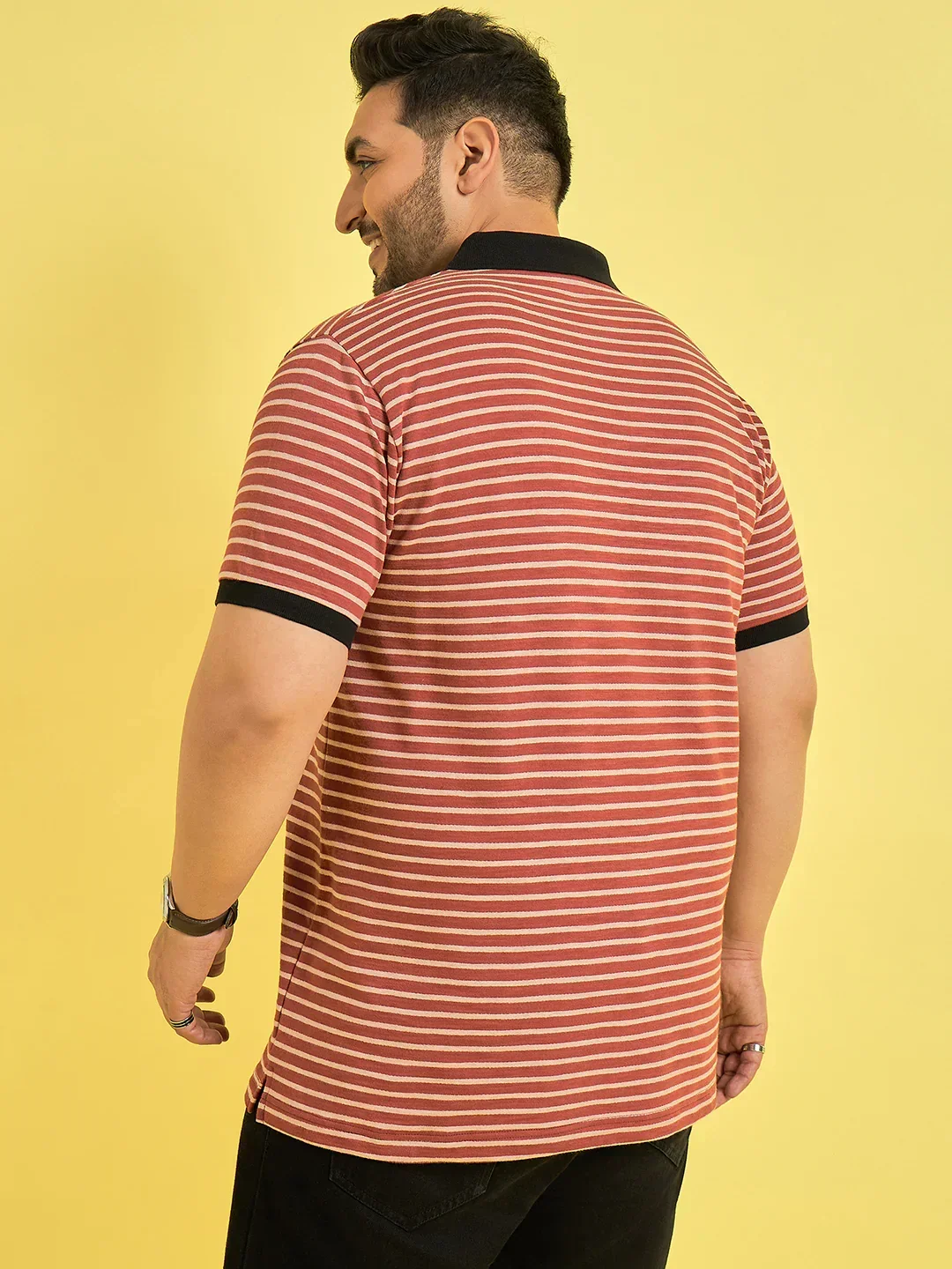 Men Plus Size Petrov Maroon Stripe Polo Tshirt - Image 5