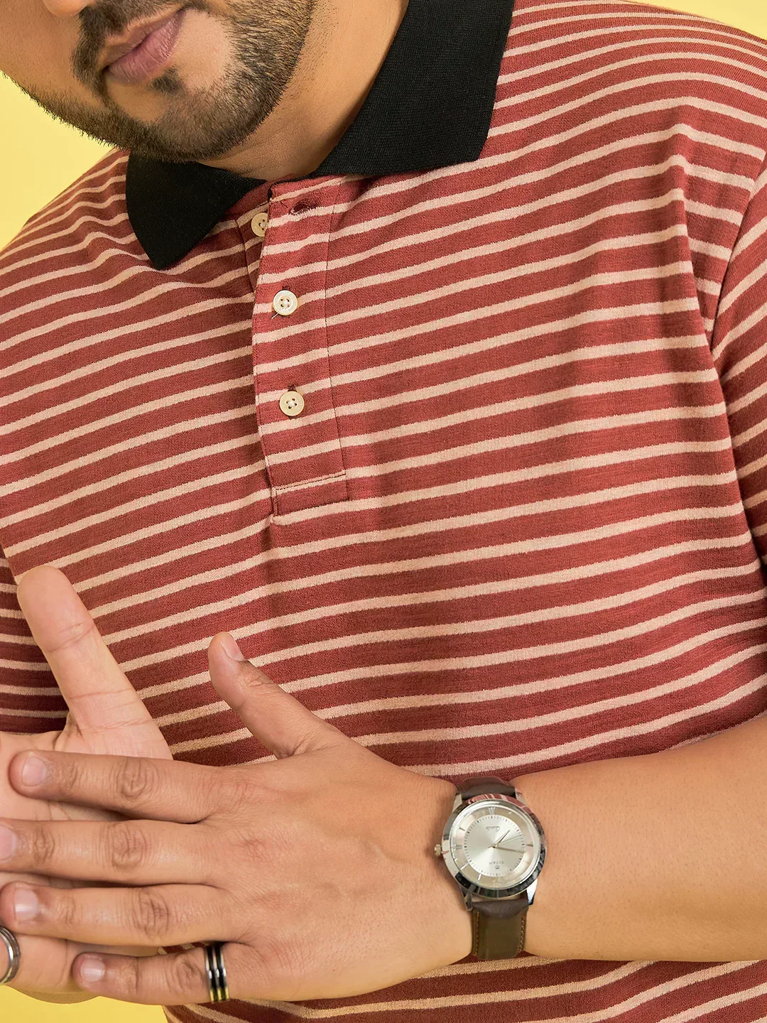 Men Plus Size Petrov Maroon Stripe Polo Tshirt - Image 6