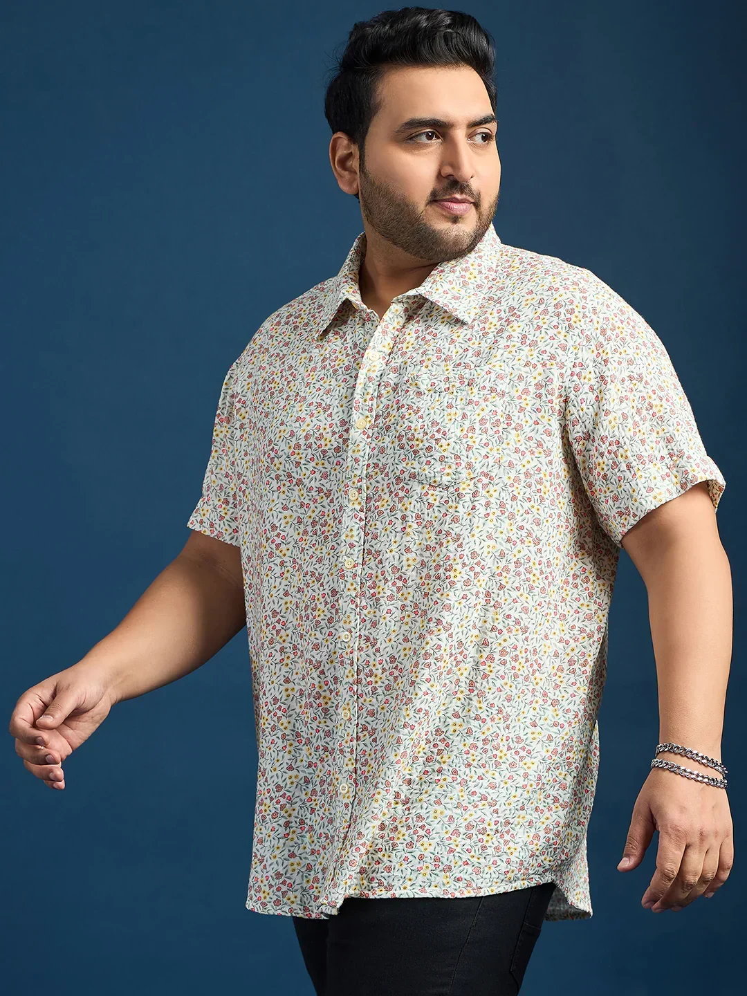 Men Plus Size Pett Floral Printed White Shirt - Image 3