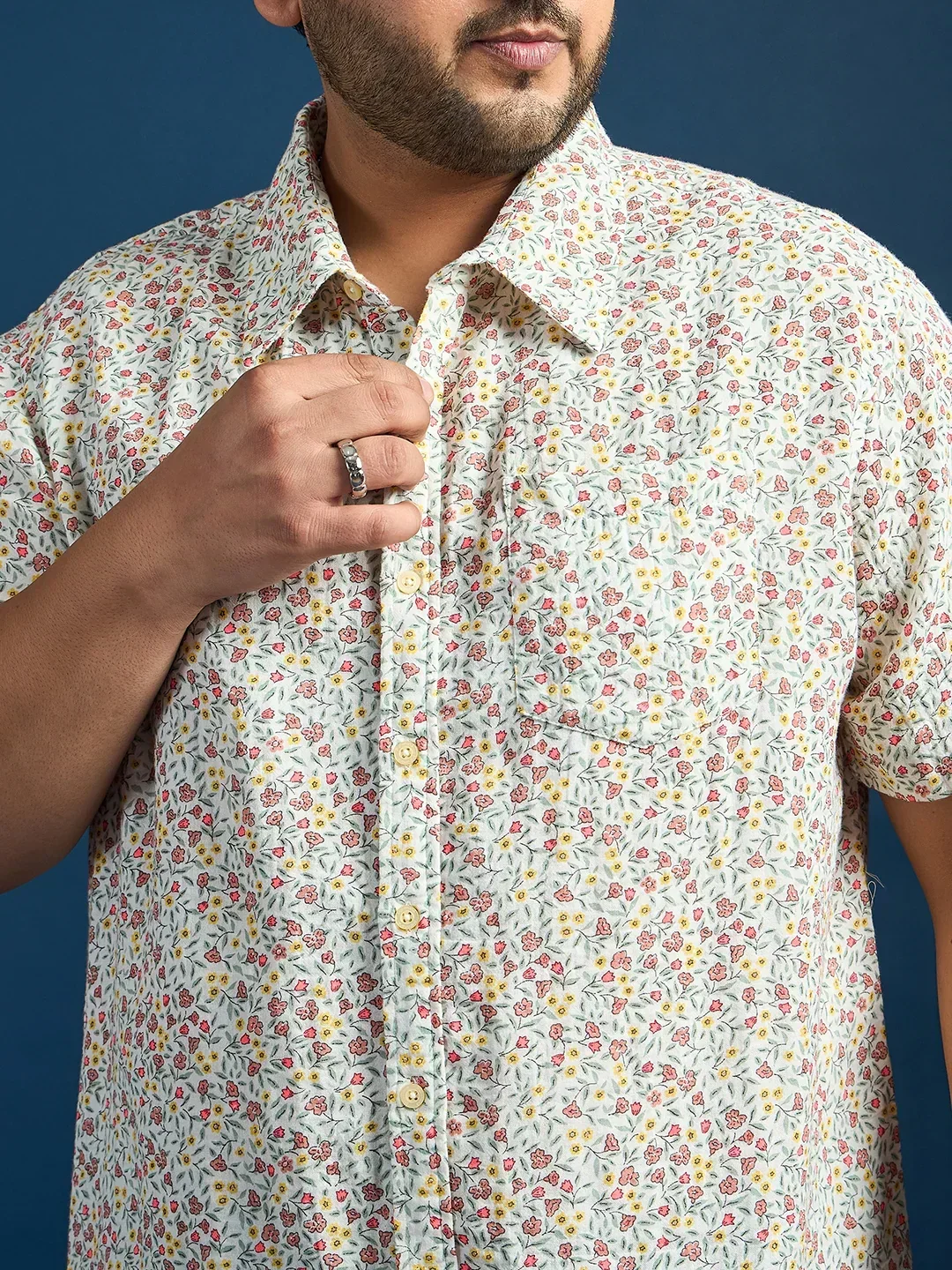 Men Plus Size Pett Floral Printed White Shirt - Image 6