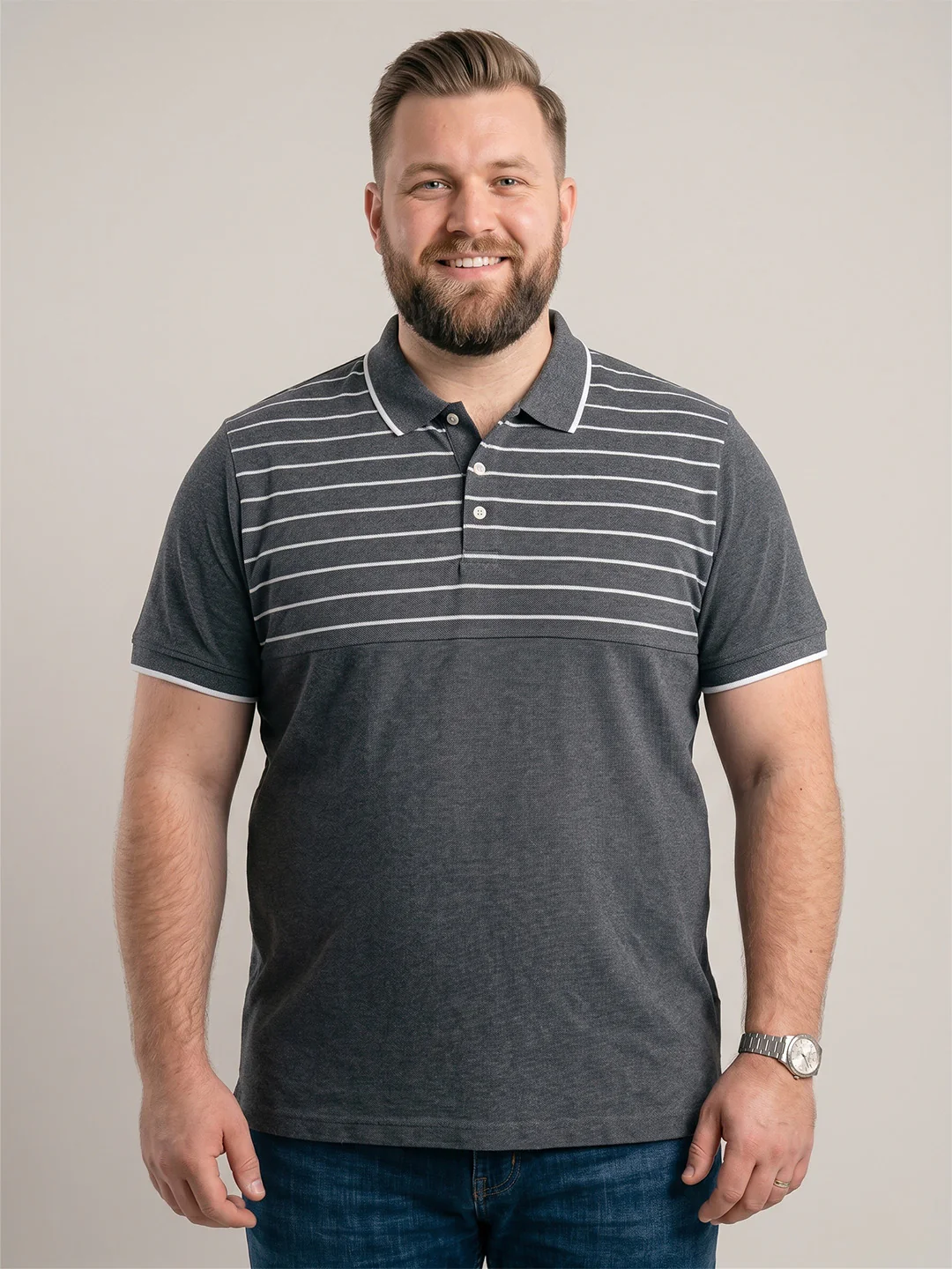 Men Plus Size Pewter Multi Colorblock Polo