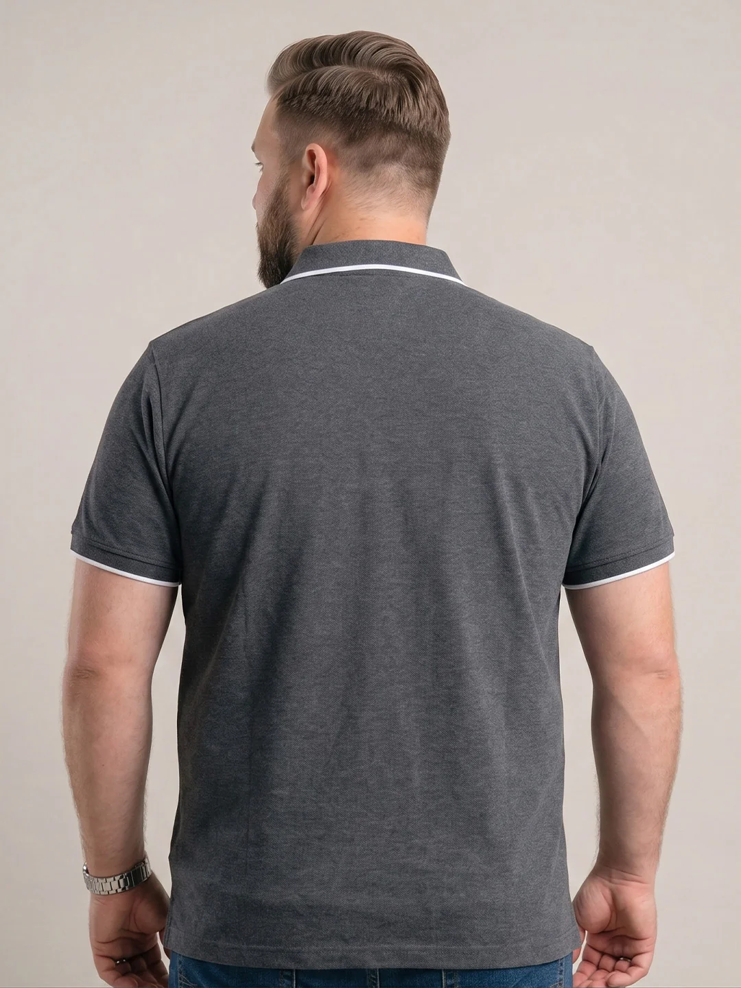 Men Plus Size Pewter Multi Colorblock Polo - Image 3