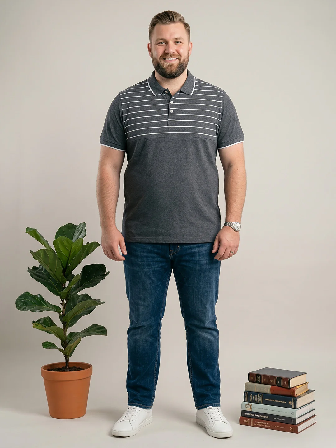 Men Plus Size Pewter Multi Colorblock Polo - Image 4
