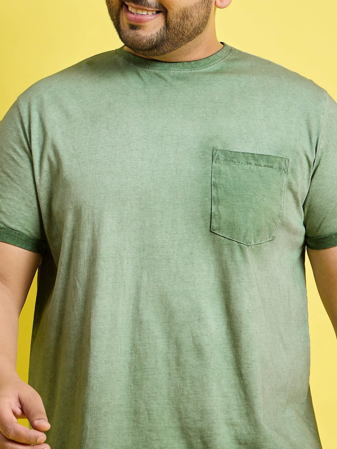 Men Plus Size Piccolo-Green Solid Round Neck Tshirt - Image 7