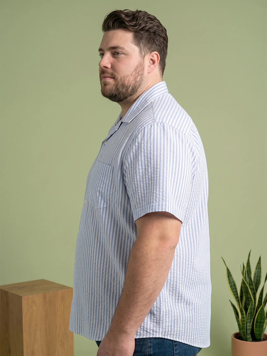Men Plus Size Placid Multi Textured Shirts - Image 2