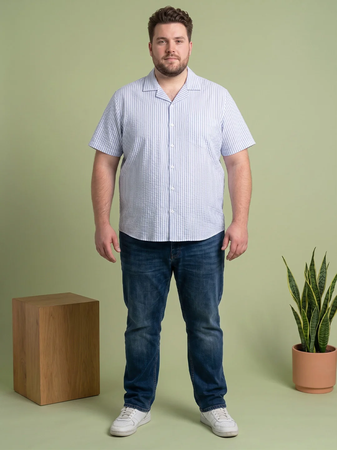 Men Plus Size Placid Multi Textured Shirts - Image 4