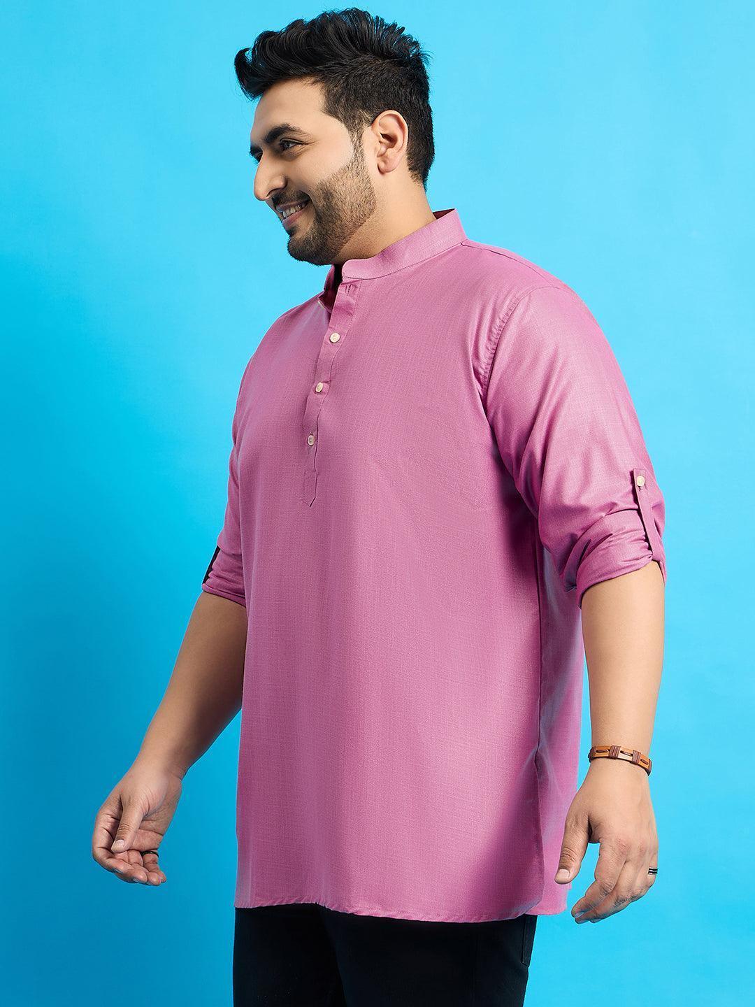 Men Plus Size Pollan-Pink Solid Short Kurta - Image 3
