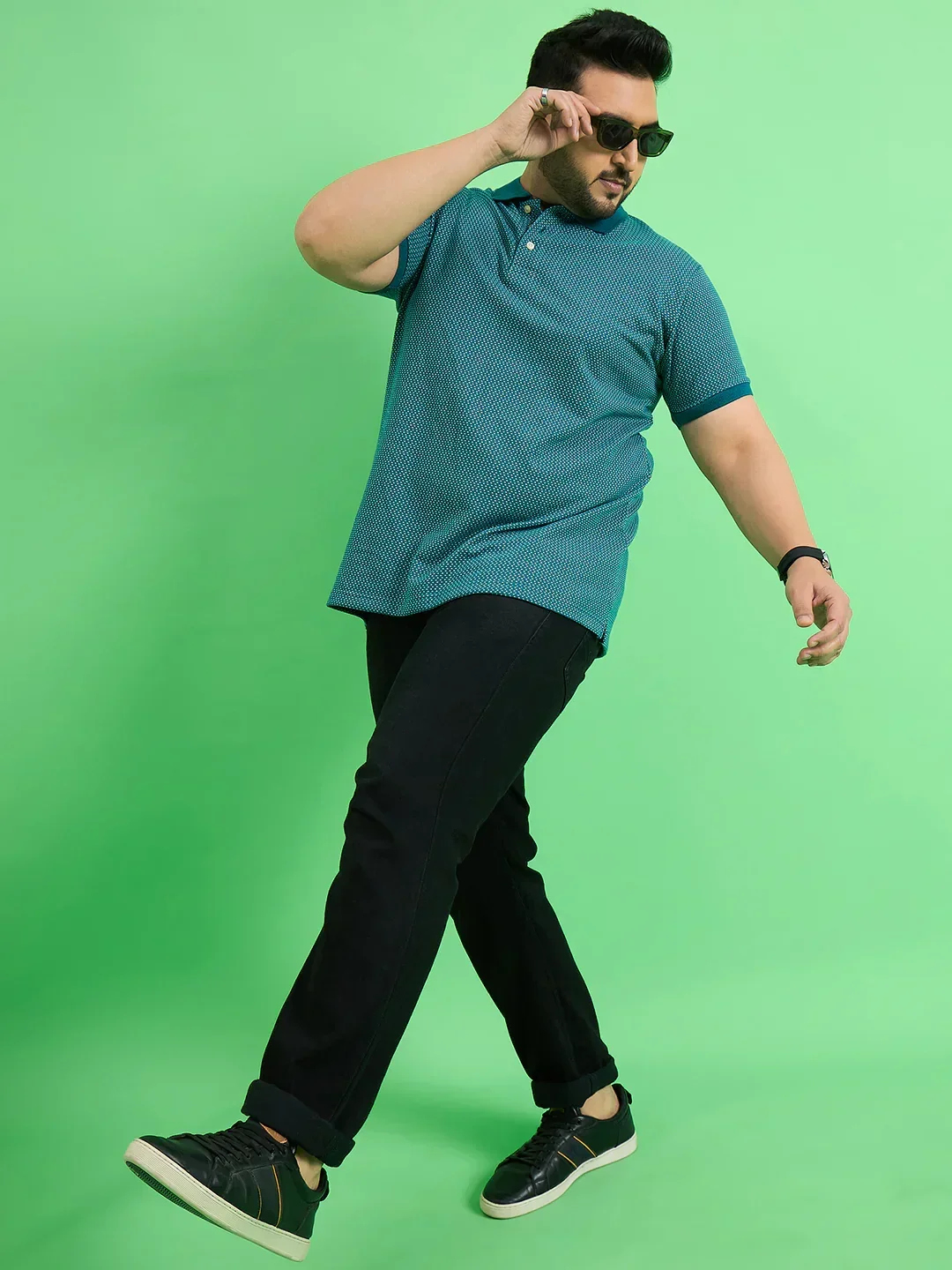 Men Plus Size Ponsana Teal Printed Polo Tshirt