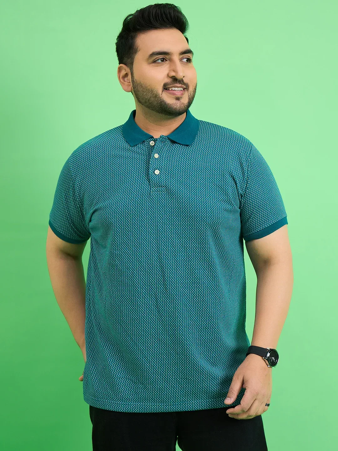 Men Plus Size Ponsana Teal Printed Polo Tshirt - Image 2
