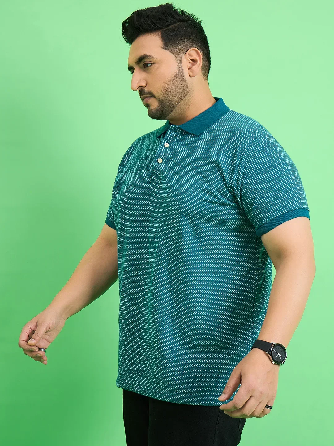 Men Plus Size Ponsana Teal Printed Polo Tshirt - Image 3
