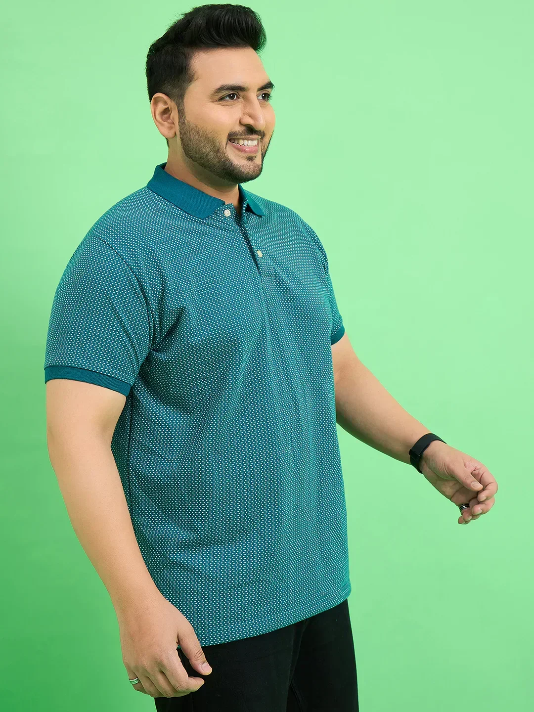 Men Plus Size Ponsana Teal Printed Polo Tshirt - Image 4