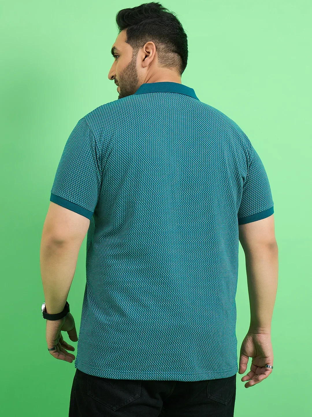 Men Plus Size Ponsana Teal Printed Polo Tshirt - Image 5