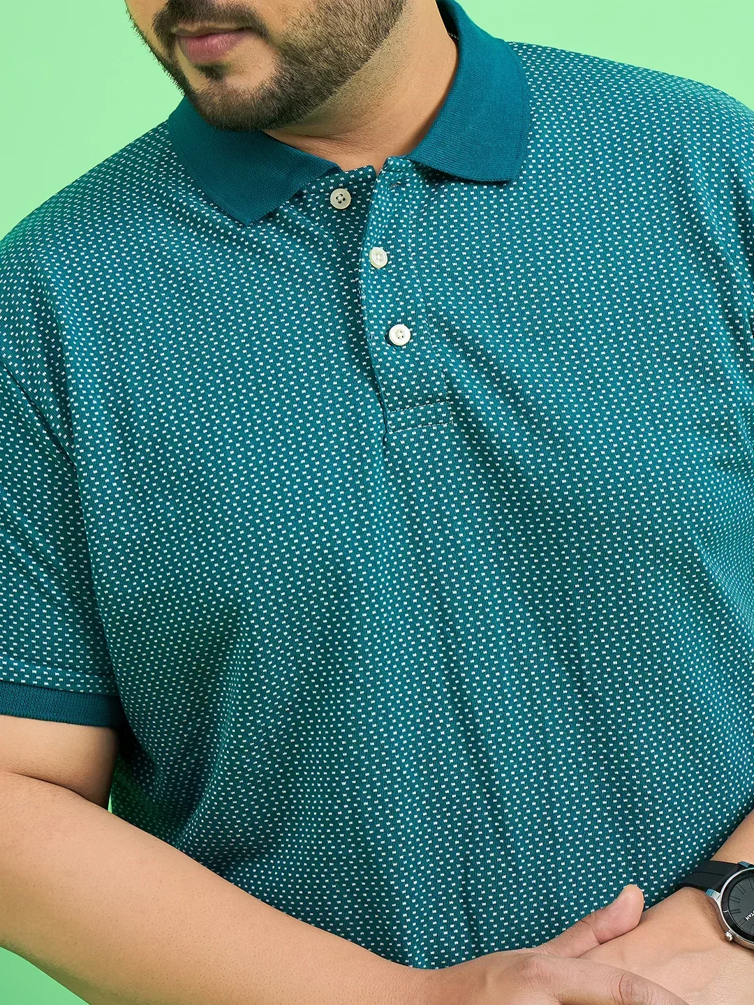 Men Plus Size Ponsana Teal Printed Polo Tshirt - Image 6