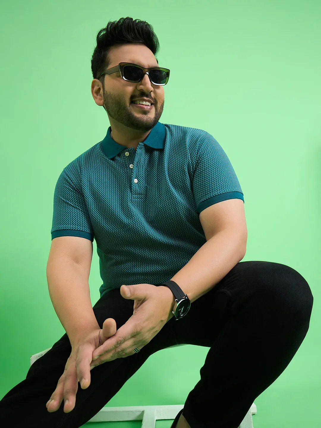 Men Plus Size Ponsana Teal Printed Polo Tshirt - Image 7