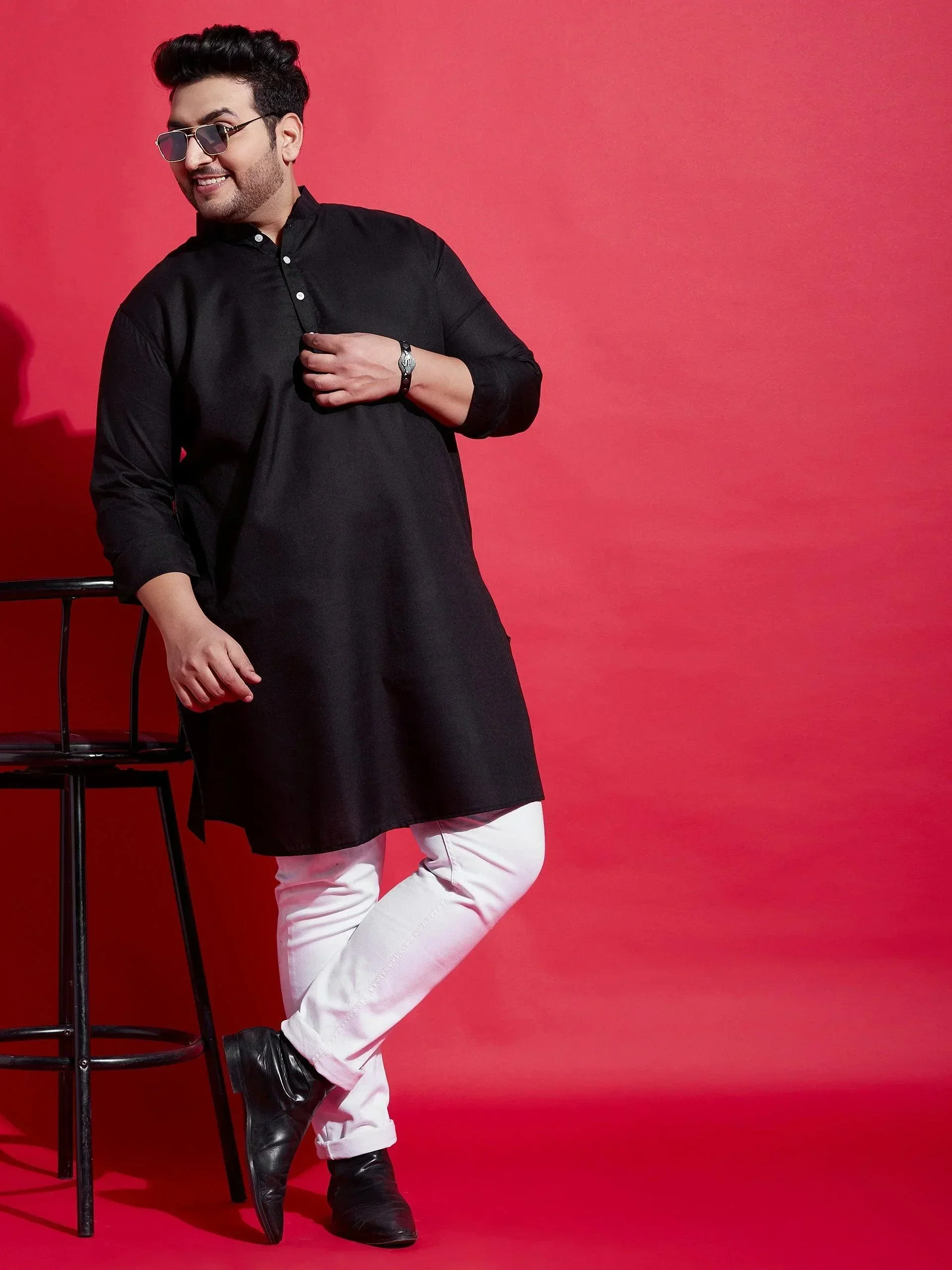 Men Plus Size Poshaq Solid Kurta