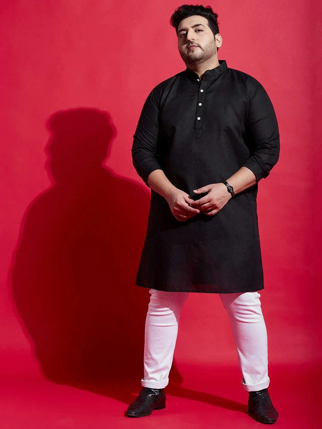 Men Plus Size Poshaq Solid Kurta - Image 2