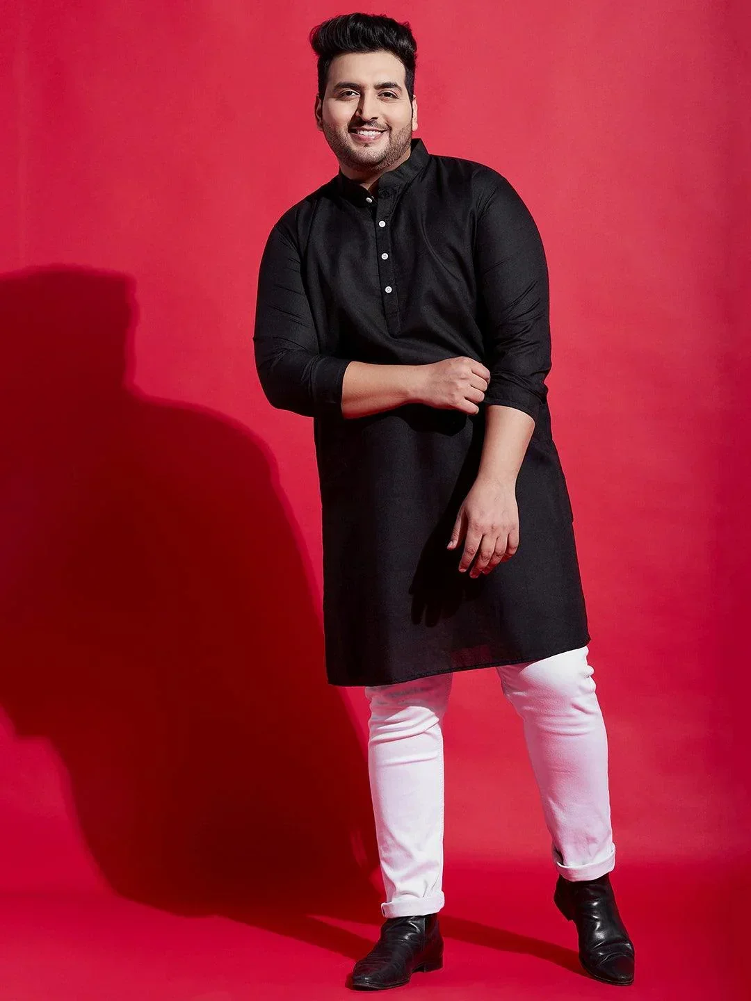 Men Plus Size Poshaq Solid Kurta - Image 3