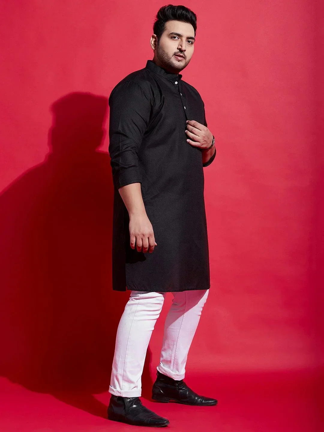 Men Plus Size Poshaq Solid Kurta - Image 5