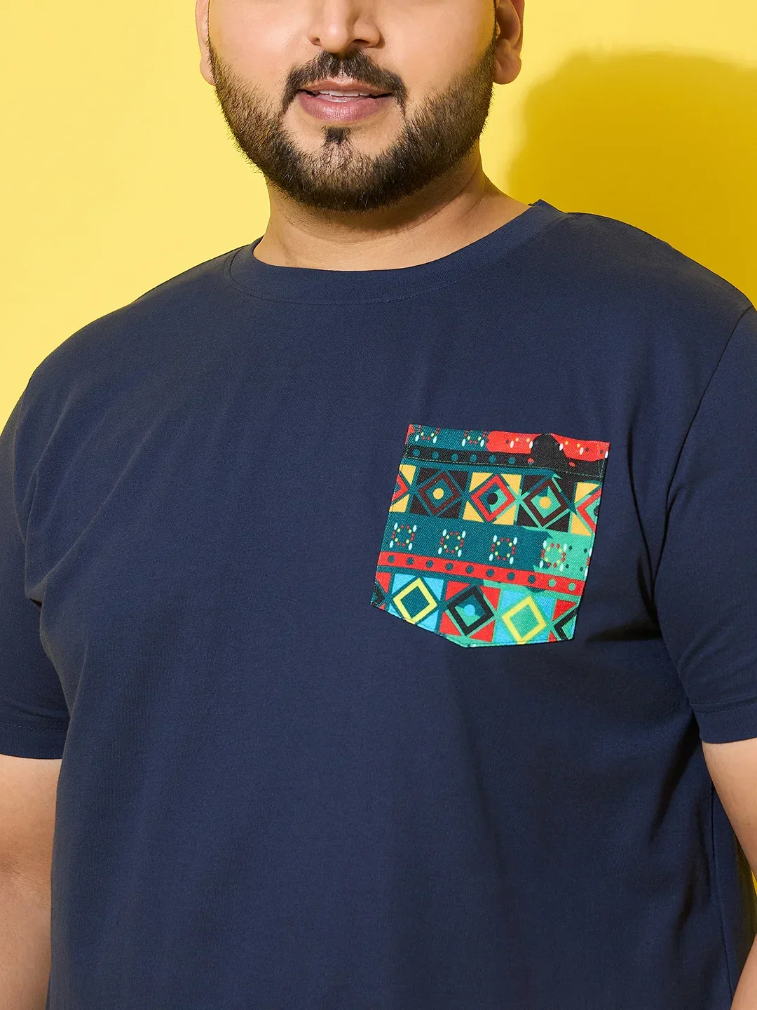 Men Plus Size Pouch Navy Printed Round Neck Tshirt - Image 4