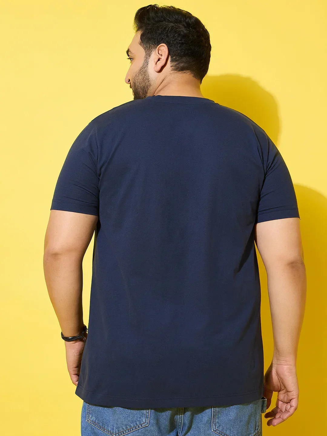 Men Plus Size Pouch Navy Printed Round Neck Tshirt - Image 6