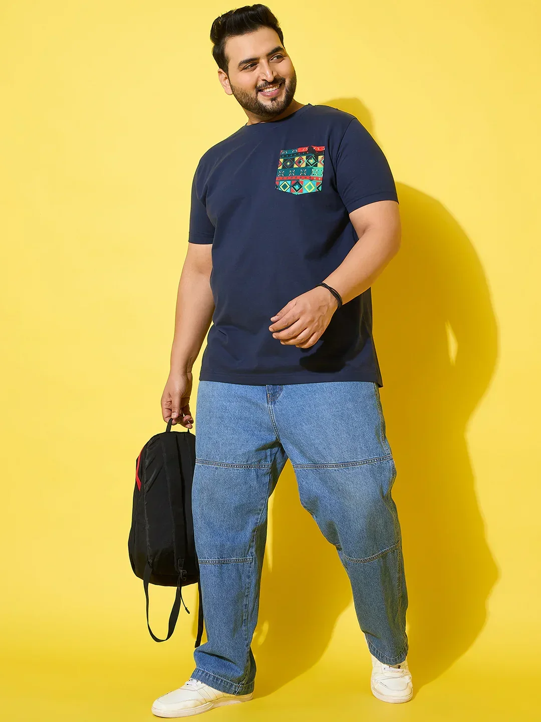 Men Plus Size Pouch Navy Printed Round Neck Tshirt - Image 7