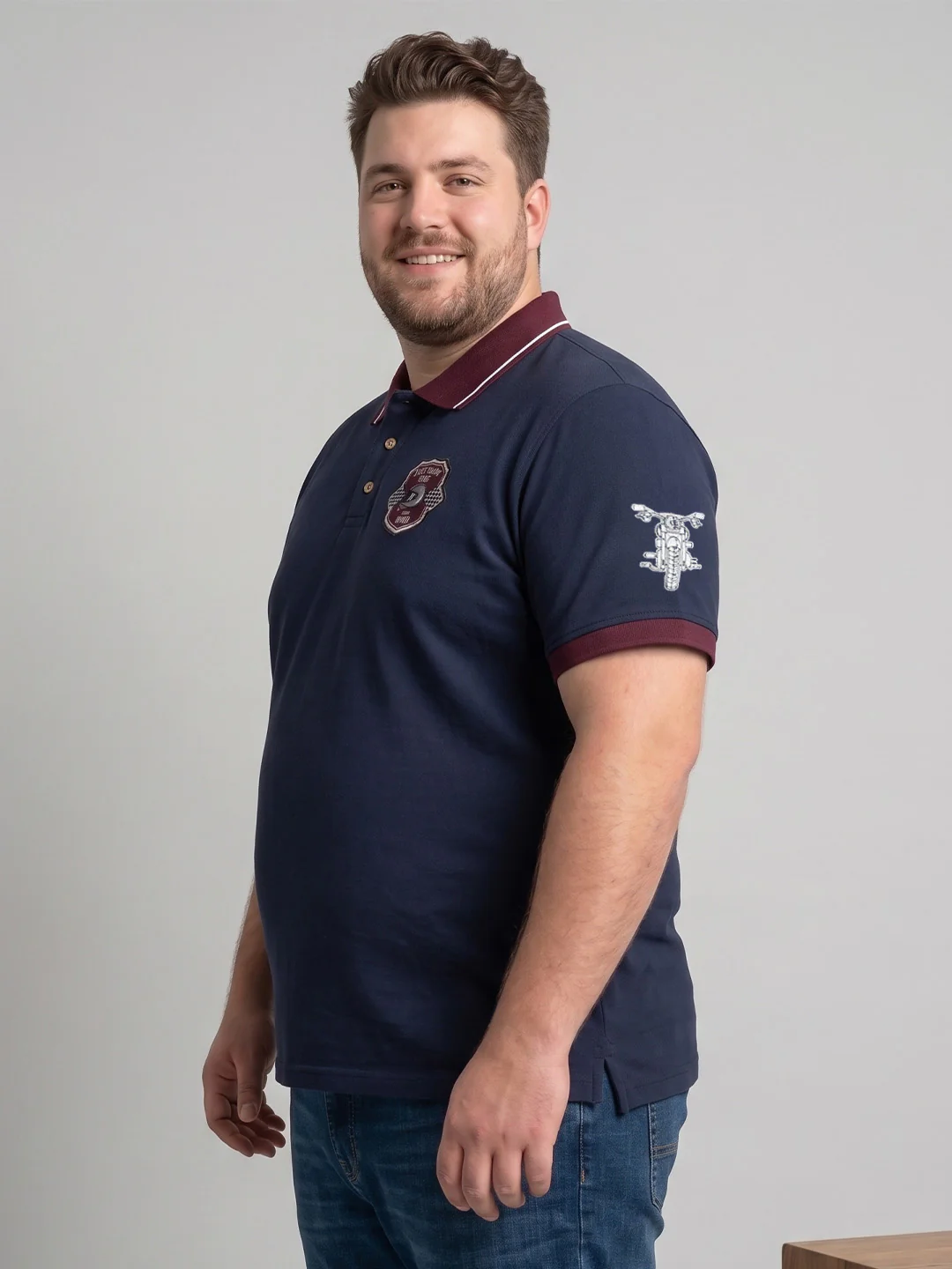 Men Plus Size Powernest Navy Blue Solid Polo - Image 2