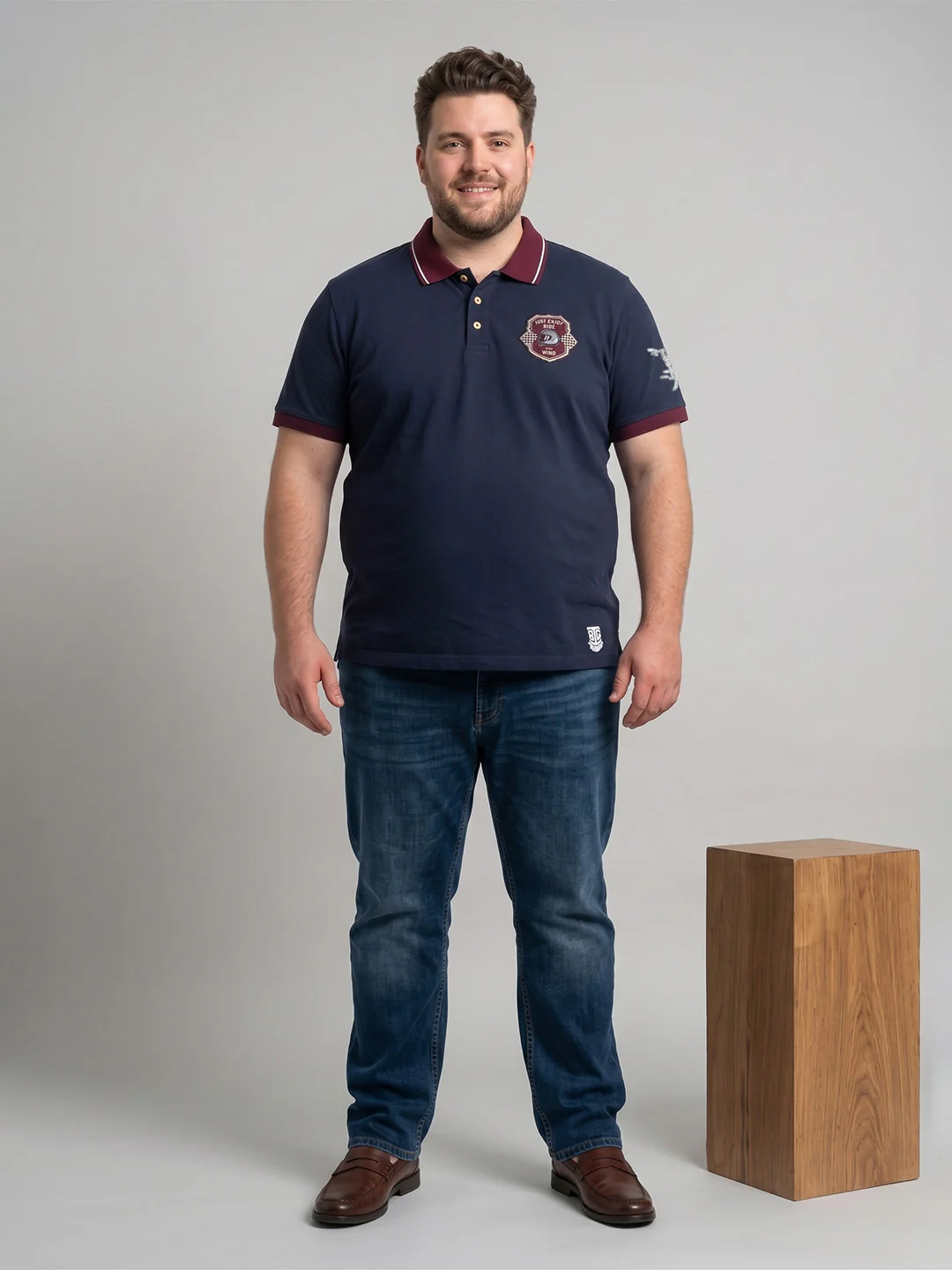 Men Plus Size Powernest Navy Blue Solid Polo - Image 4