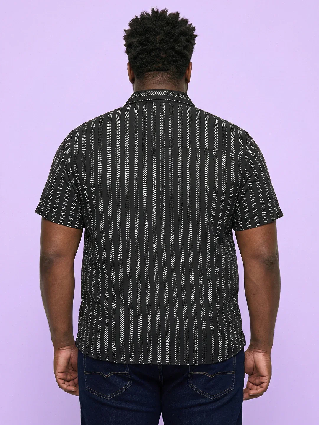 Men Plus Size Prep Black Striped Casual Shirt - Image 5