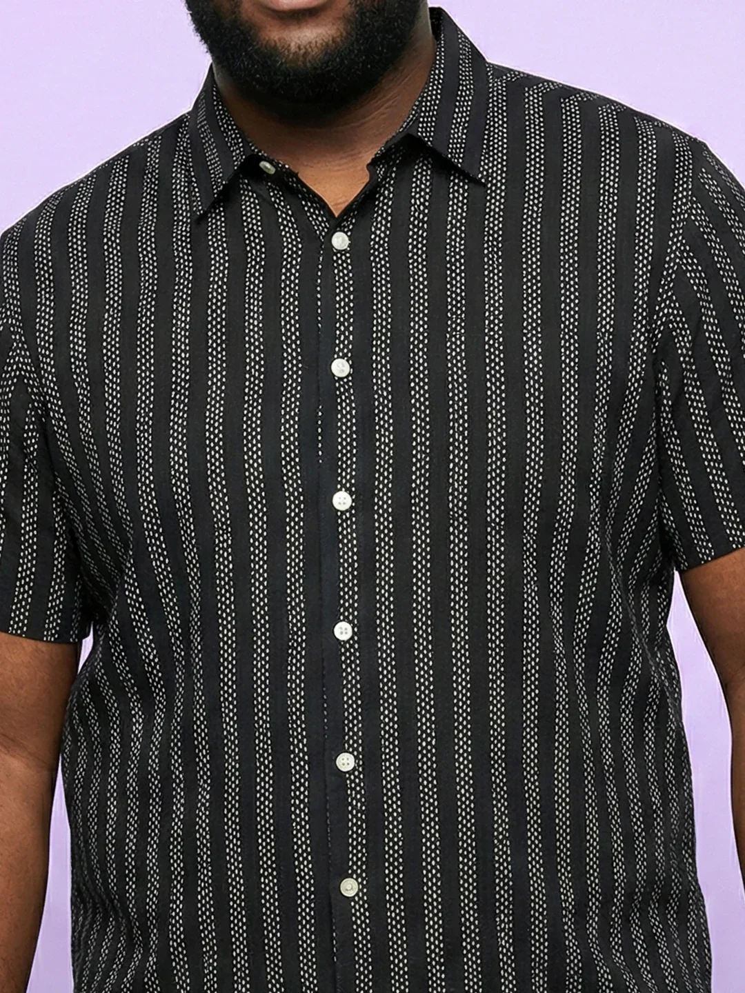 Men Plus Size Prep Black Striped Casual Shirt - Image 6